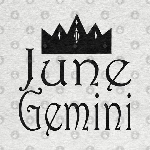 June Gemini Text with Crown by Punderstandable
